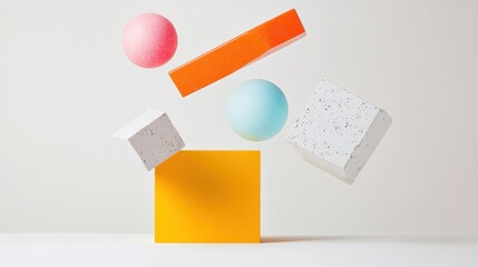 Poster - Vibrant and Playful Three-Dimensional Photography of Floating Geometric Shapes in Bright Colors