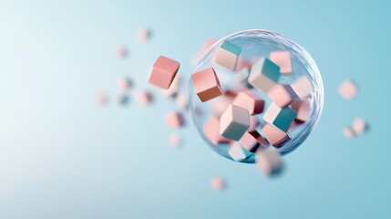 Poster - Vibrant and Playful Three-Dimensional Photography of Colorful Cubes in a Bubble-like Environment