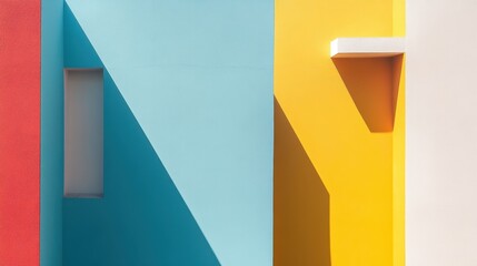 Poster - Vibrant Three-Dimensional Geometric Shapes with Dynamic Shadows on Colorful Surfaces