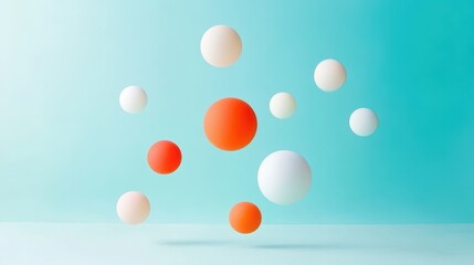 Poster - Dynamic Arrangement of Three Dimensional Spheres in Soft Color Palette with Light Background