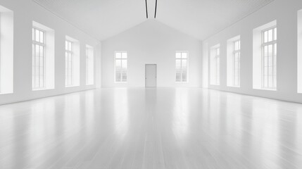 Poster - Expansive White Interior with Natural Light Illuminating a Spacious, Echoing Room for Creative Inspiration