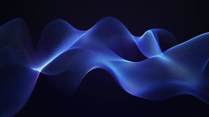 Poster - abstract blue glowing line background with light effect on a dark black background.