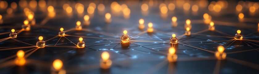 Aufkleber - Digital web of global business connections, abstract social media network, illuminated nodes and lines, corporate communication, technologydriven design concept