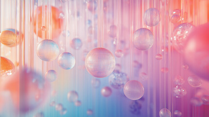 Leinwandbilder - A holographic mesh grid with floating data points in pastel colors. The design is light and futuristic, with an abstract, clean look