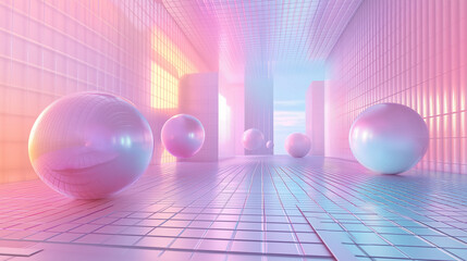 Leinwandbilder - Abstract holographic data mesh in pastel tones. A clean and futuristic background ideal for digital branding and tech-inspired visuals