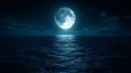 Wall Mural - Full moon over calm ocean at night. (3)