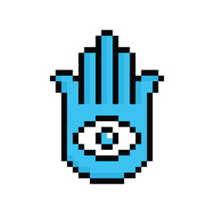 Poster - pixel hamsa hand icon vector pixel art spirituality eye for 8 bit game