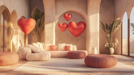 Poster - Romantic Living Room Decor With Heart Balloons