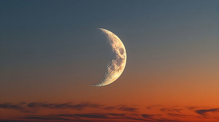 Wall Mural - crescent moon in twilight sky with orange clouds.