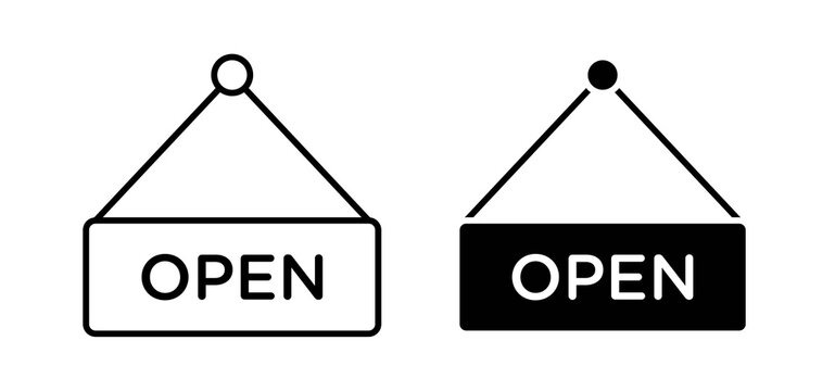 Open signs set in black and white colors