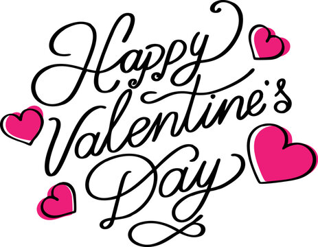 happy valentine's day handwritten typography continuous line art style