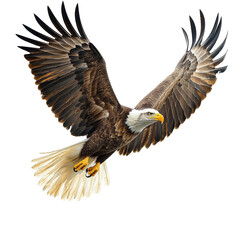 Wall Mural - Bald eagle soaring over white backdrop