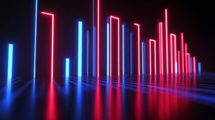 Poster - Abstract neon light bars reflecting on a dark surface, creating a vibrant and futuristic scene.