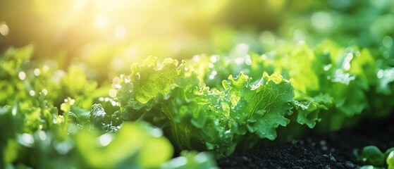 Poster - A modern hydroponic farm with rows of Green Cos lettuce growing in an ecofriendly greenhouse, smart farming innovations ensuring healthfocused and qualitydriven produce