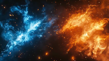Poster - A dynamic versus background for sports games, matches, and tournaments featuring blue and orange flames with sparks