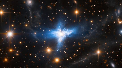 Wall Mural - a vibrant blue nebula shines brightly amidst a field of distant stars and cosmic dust.