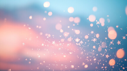 Wall Mural - Snowflakes Falling with Pastel Pink and Blue Bokeh Background