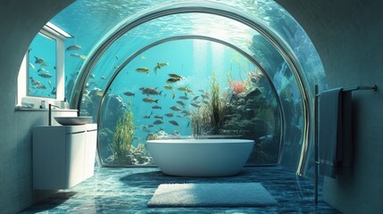 Wall Mural - Underwater Bathroom Design Featuring Fish And Coral