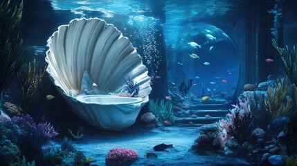 Poster - Submerged Seashell Bathtub An Underwater Oasis