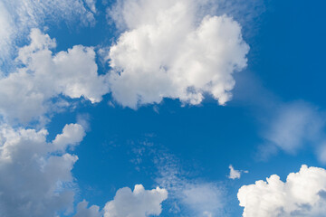 Wall Mural - blue sky with a few clouds. The sky is very bright and the clouds are scattered throughout. Beautiful cloud in blue sky. White fluffy clouds in the sky.