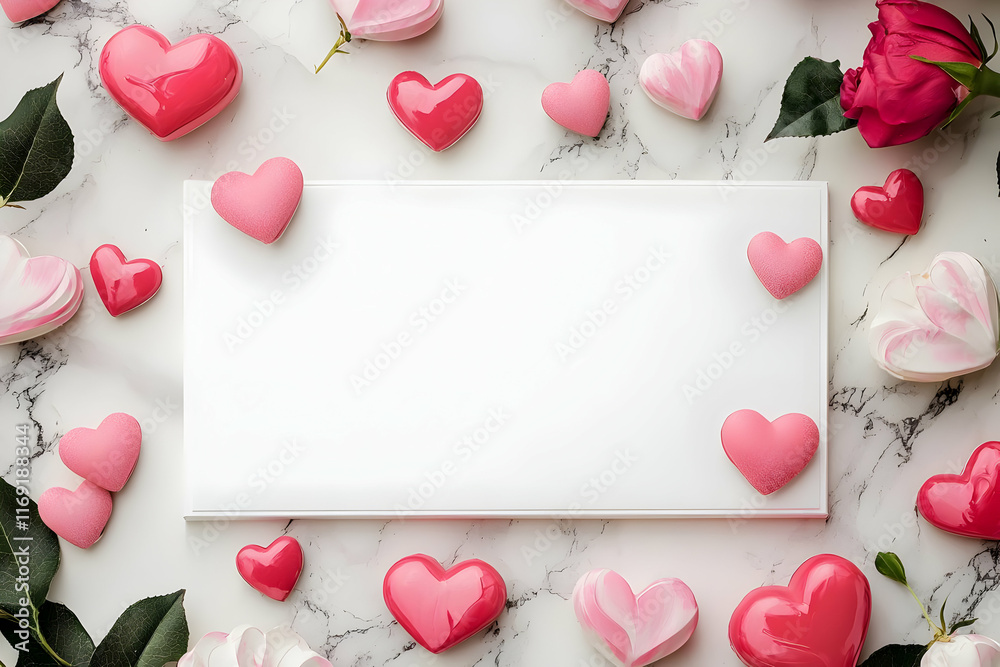 pink rose and heart shaped frame background in concept of valentine day ...