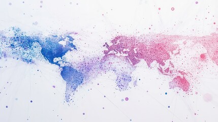 Poster - A world map made of dots and lines, connecting cities across the globe, with blue-colored lines on the left side and purple-red dots on the right side