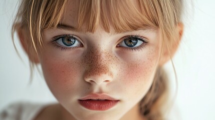 Wall Mural - Young girl with blue eyes and red hair. She has a red lip and a red nose