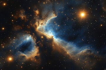 Wall Mural - wide view of a stunning blue nebula filled with stars showcasing a cosmic landscape that evokes a se