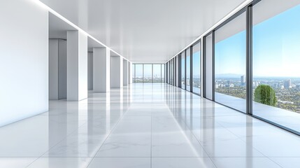 Poster - Modern, spacious interior with panoramic city views.