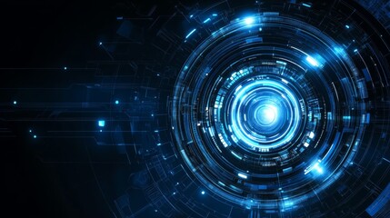 Poster - A futuristic, abstract design featuring glowing blue circles and lines, representing technology.