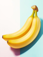 Aufkleber - Two bananas lying on a pastel pink and light blue background