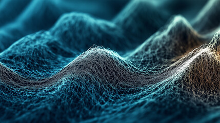 Poster - Abstract blue and orange mesh grid landscape forming peaks