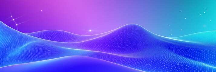 Poster - Abstract blue and purple particle grid forming rolling hills landscape