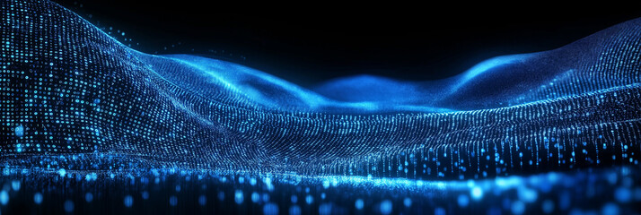 Poster - Abstract blue particles wave representing digital data flowing