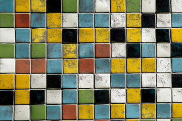 Poster - Colorful mosaic tiles showing a textured surface creating a retro design