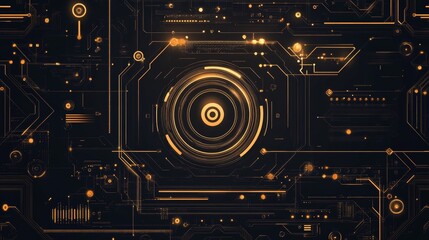 Aufkleber - Abstract digital circuit design with glowing elements on a dark background.