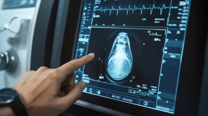 Aufkleber - Doctor pointing at radiography on modern medical monitor in hospital