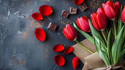 Poster - This Red tulips and chocolate make a beautiful gift for expressing love and affection.