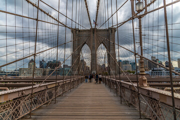 Wall Mural - A view towards the Brooklyn end of the Brooklyn Bridge, New York, in the fall