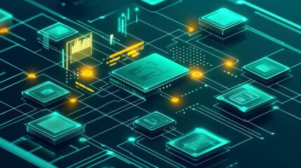 Futuristic Abstract Technology Network Data Processing Microchip Circuitry Illustration