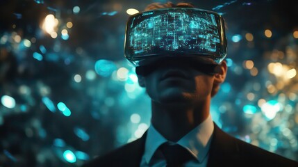 Poster - businessman using virtual metaverse and future digital technology , virtual global internet connecti