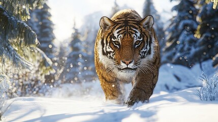 Canvas Print - Majestic Siberian Tiger Walking Through Snowy Winter Forest