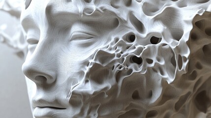 Aufkleber - A 3D abstract representation of a human face, symbolizing the concept of artificial intelligence, big data, and cybersecurity in the digital era.