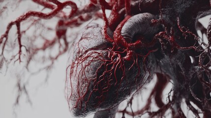 Poster - A close-up image of the human heart and circulatory system, showing detailed blood vessels and the flow of blood through the body.