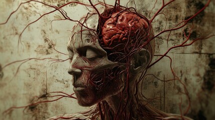 Poster - A close-up image of the human heart and circulatory system, showing detailed blood vessels and the flow of blood through the body.