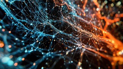 Poster - A close-up of a server screen displaying an intricate network visualization, showing enhanced connectivity and data flow in a digital environment.