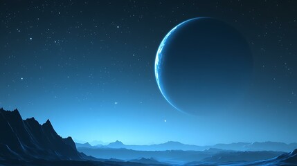 Wall Mural - alien planet at night with crescent moon
