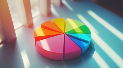 Poster - A colorful pie chart and bar graph displayed on a tablet, tracking progress toward financial goals, symbolizing success and planning.