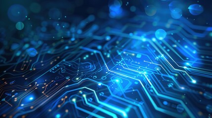 Poster - Quantum computer technologies concept. Futuristic blue circuit board background vector. Modern technology circuit board texture background design. Waves flow. Quantum explosion technology