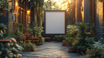 Canvas Print - Tranquil Alleyway with Hanging Sign Mockup